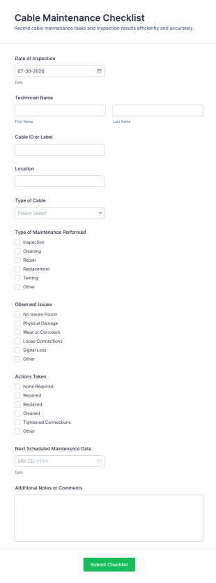 Cable Maintenance Checklist Form Template