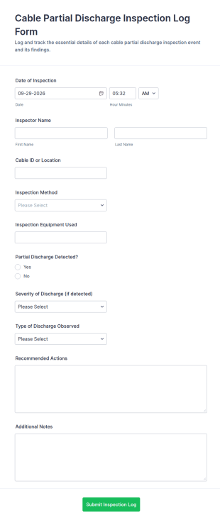 Cable Partial Discharge Inspection Log Form Template
