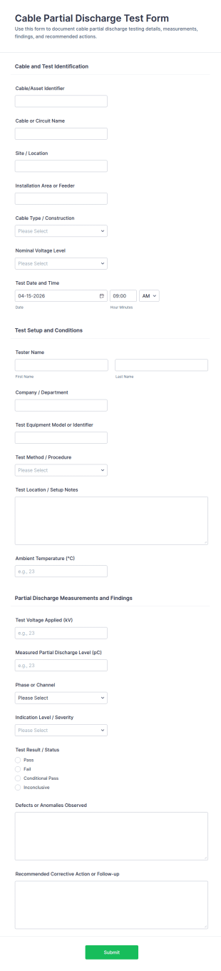 Cable Partial Discharge Test Form Template