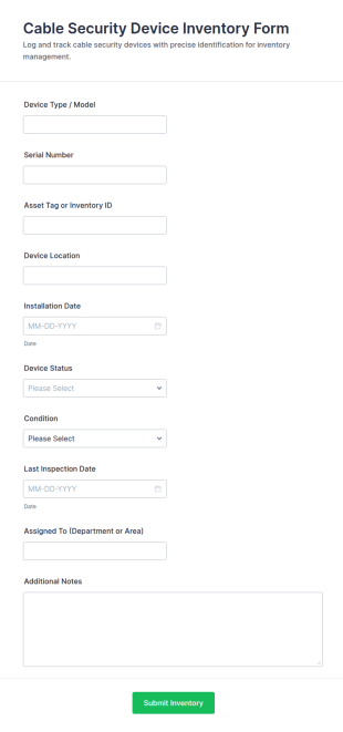 Cable Security Device Inventory Form Template