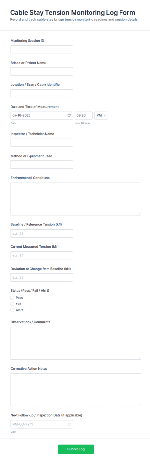 Cable Stay Tension Monitoring Log Form Template