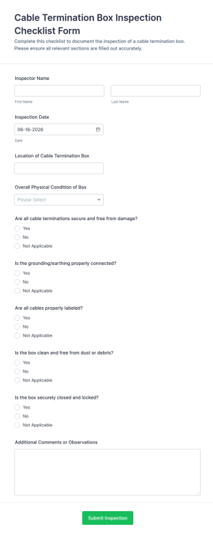 Cable Termination Box Inspection Checklist Form Template