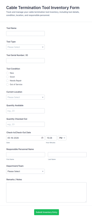 Cable Termination Tool Inventory Form Template