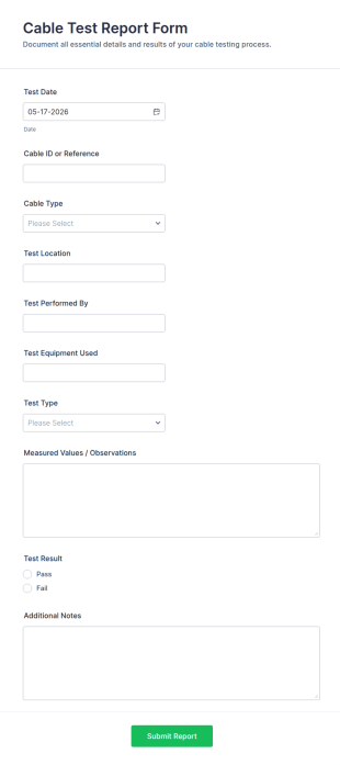 Cable Test Report Form Template
