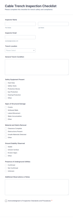 Cable Trench Inspection Checklist Form Template