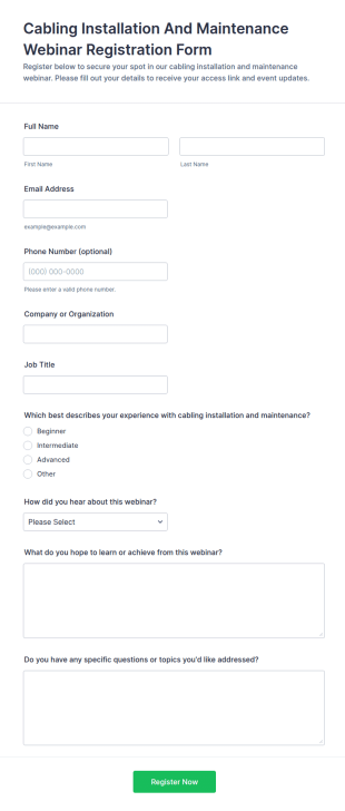 Cabling Installation And Maintenance Webinar Registration Form Template