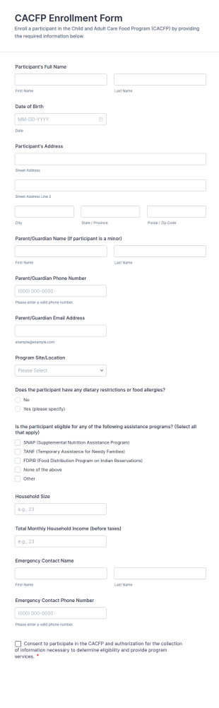 CACFP Enrollment Form Template