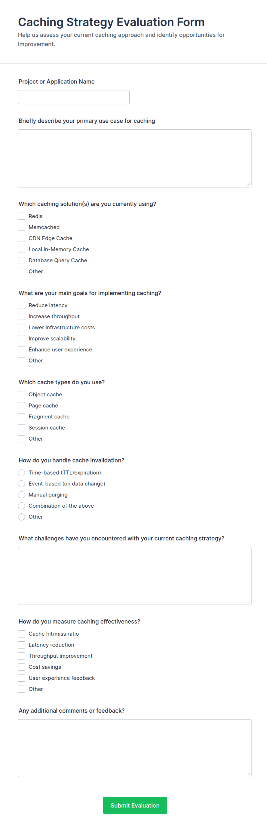 Caching Strategy Evaluation Form Template | Jotform
