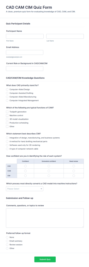 CAD CAM CIM Quiz Form Template