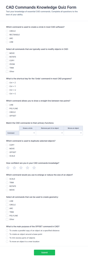 CAD Commands Knowledge Quiz Form Template