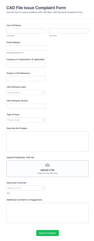 CAD File Issue Complaint Form Template