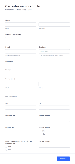 Cadastre Seu Currículo Form Template