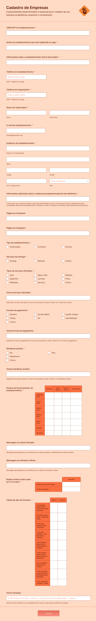 Cadastro De Empresas PEDIDA CERTA Form Template