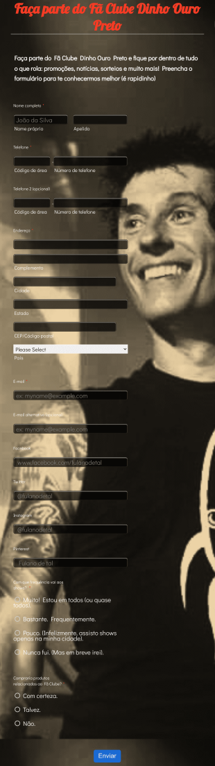 Cadastro De Fãs Fã Clube Form Template