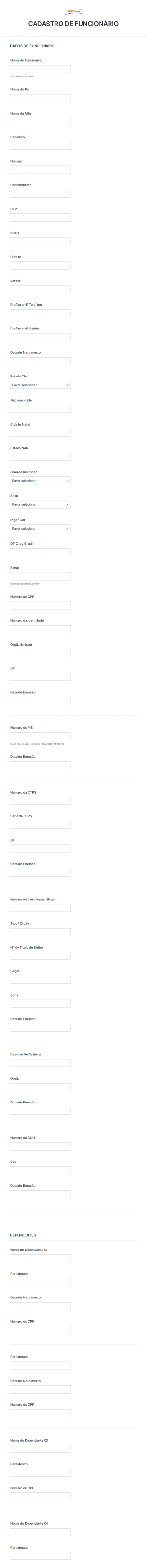 Cadastro De Funcionário Foccus Consult Form Template