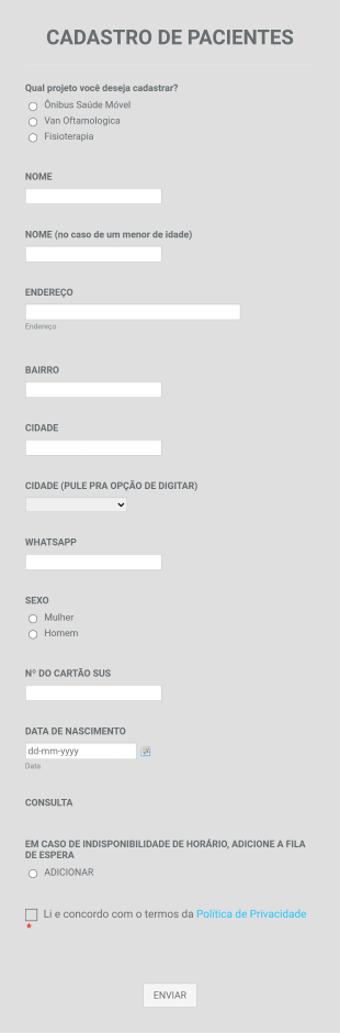 Cadastro De Paciente Form Template