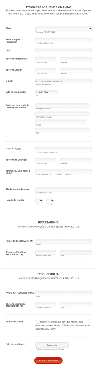 Cadastro De Presidentes Ano Rotário 2021 22