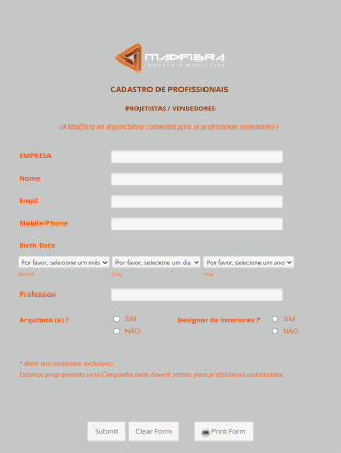 Cadastro De Profissionais Form Template