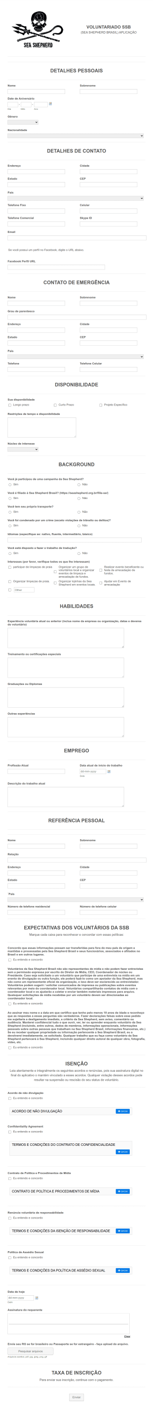Cadastro De Voluntários Form Template