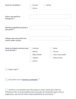 Cadastro Influenciadores Form Template