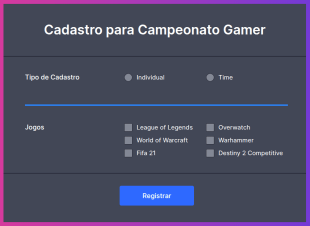 Cadastro Para Campeonato Gamer