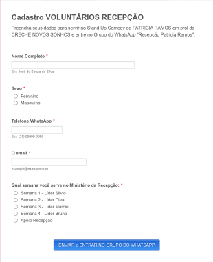 Cadastro RECEPÇÃO Evento Form Template