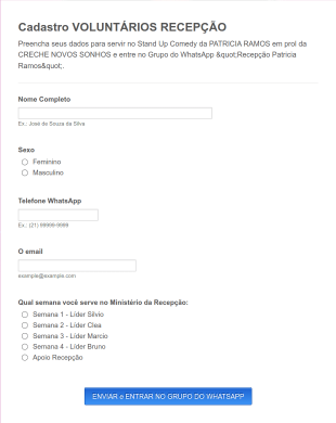 Cadastro RECEPÇÃO Evento
