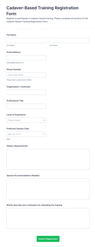 Cadaver Based Training Registration Form Template
