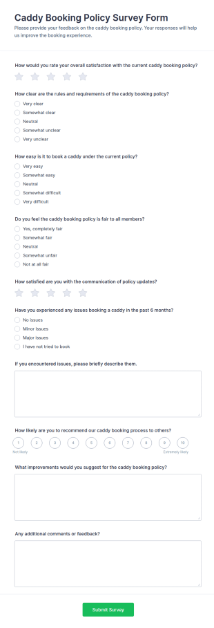 Caddy Booking Policy Survey Form Template