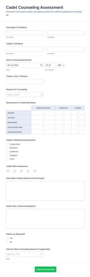 Cadet Counseling Assessment Form Template