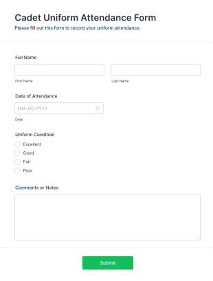 Cadet Uniform Attendance Form Form Template