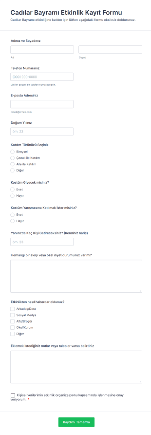 Cadılar Bayramı Etkinlik Kayıt Form Şablonu
