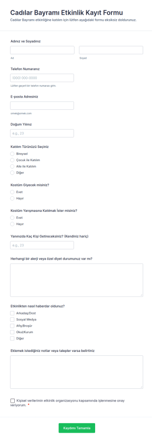 Cadılar Bayramı Etkinlik Kayıt Form Şablonu