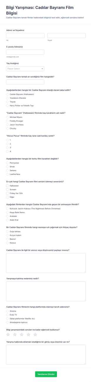 Cadılar Bayramı Film Bilgi Yarışması Form Şablonu