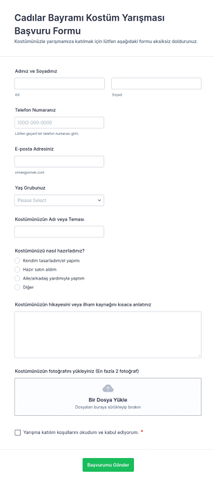 Cadılar Bayramı Kostüm Yarışması Başvuru Form Şablonu