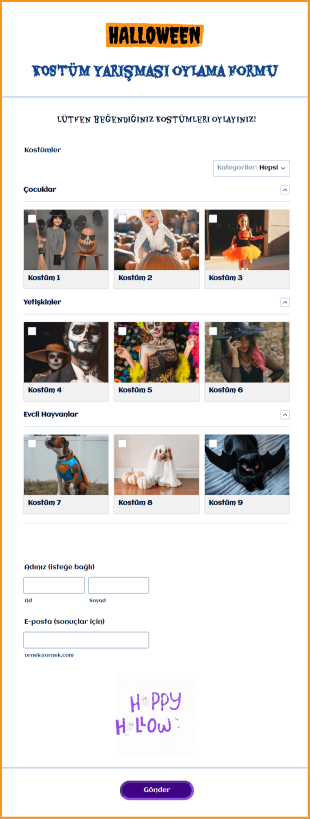 Cadılar Bayramı Kostüm Yarışması Oylama Form Template