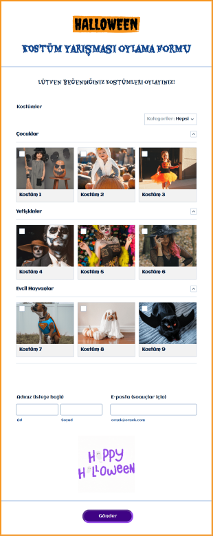 Cadılar Bayramı Kostüm Yarışması Oylama Form Template