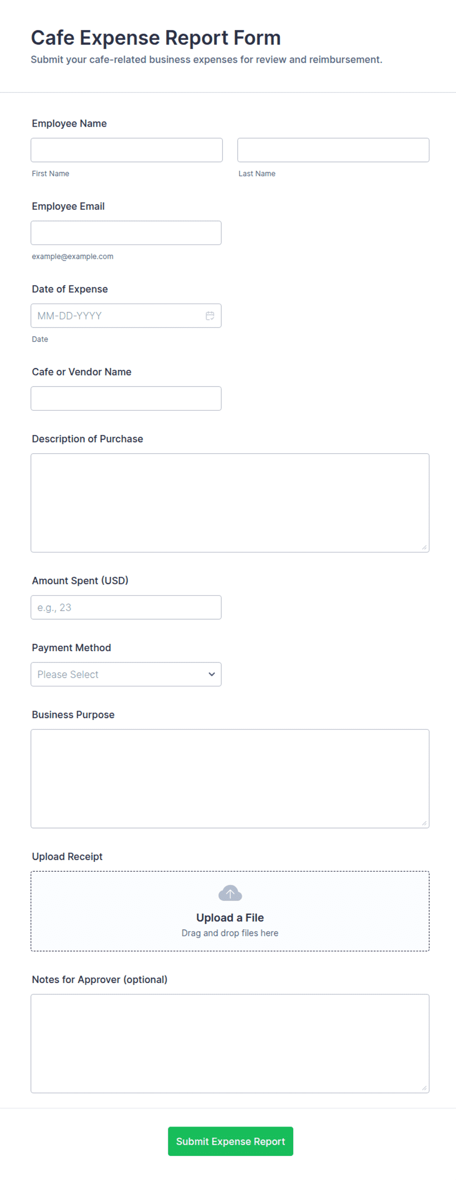 Cafe Expense Report Form Template | Jotform