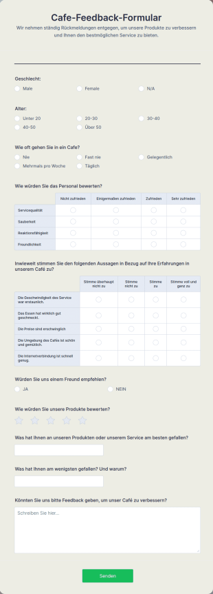 Cafe Feedback Formular