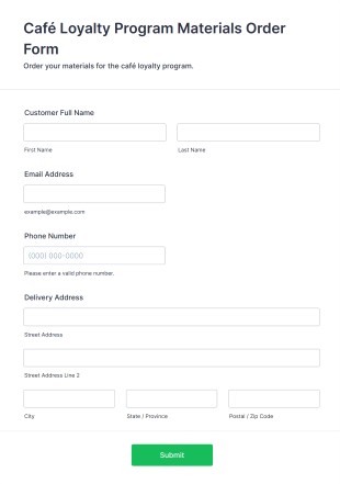 Café Loyalty Program Materials Order Form Template
