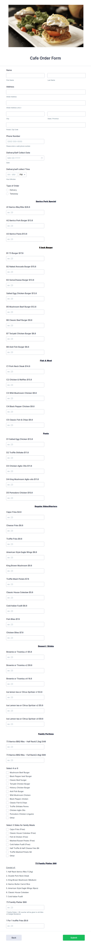 Cafe Order Form Template