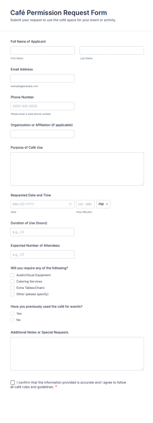 Café Permission Request Form Template