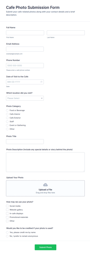 Cafe Photo Submission Form Template