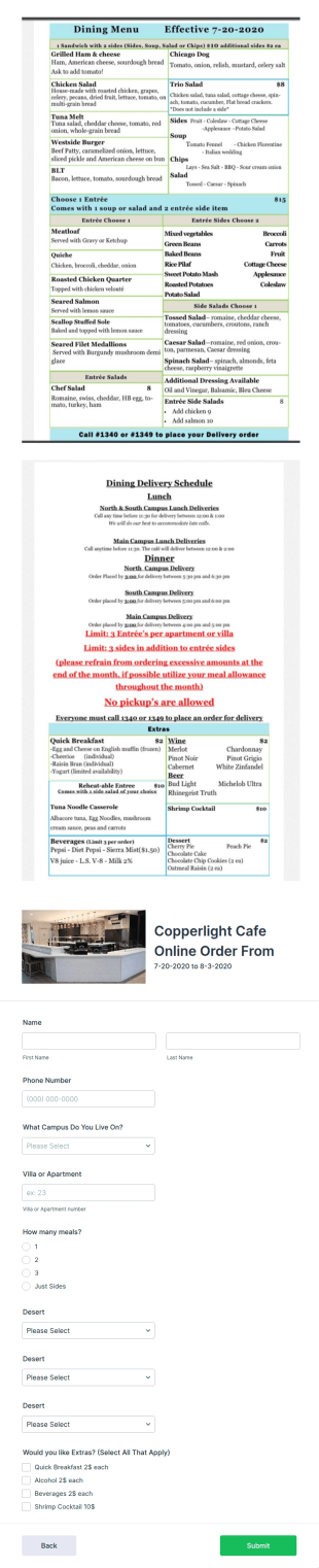 Cafe Test Form Template