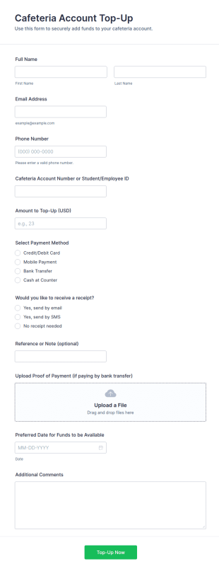 Cafeteria Account Top Up Form Template