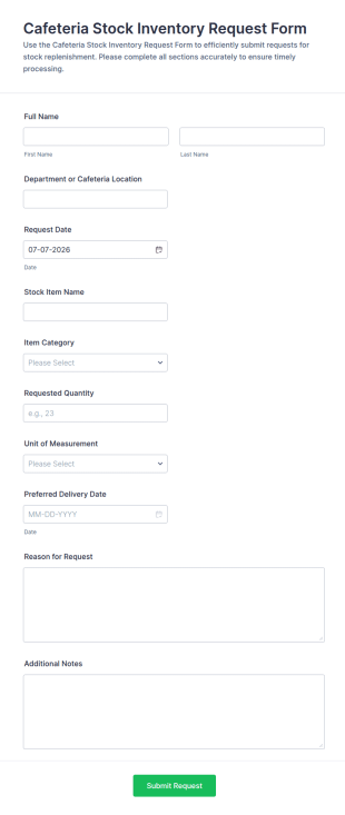 Cafeteria Stock Inventory Request Form Template