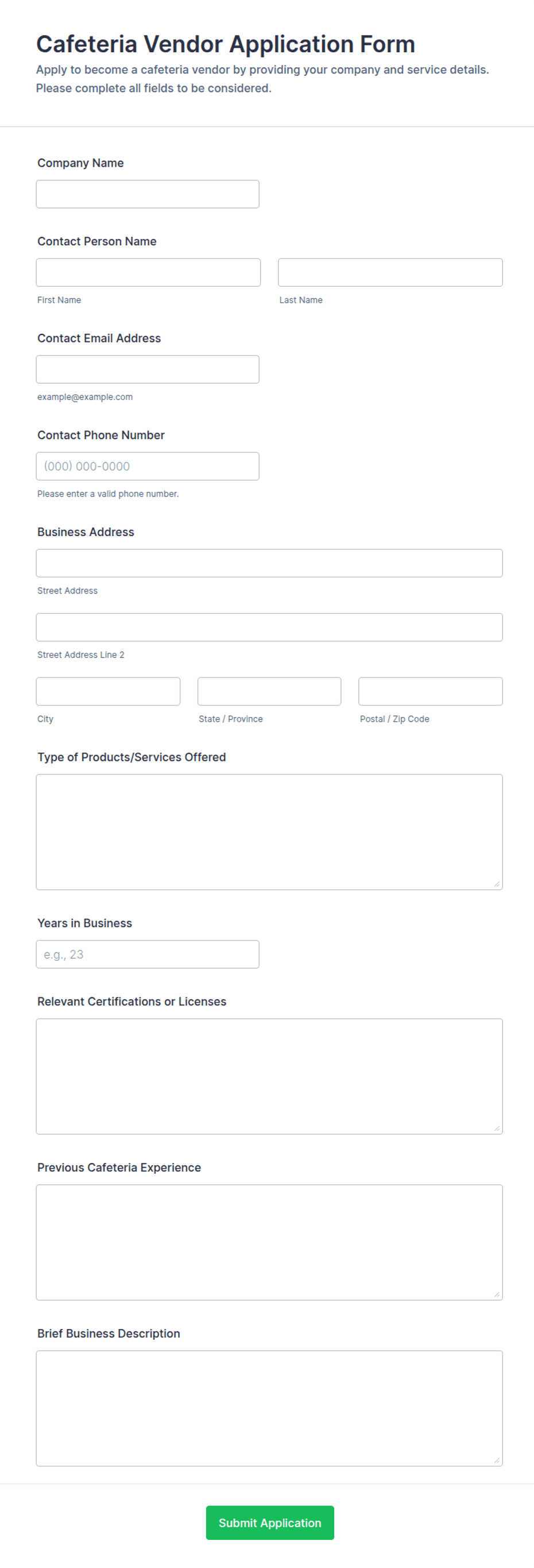 Cafeteria Vendor Application Form Template | Jotform