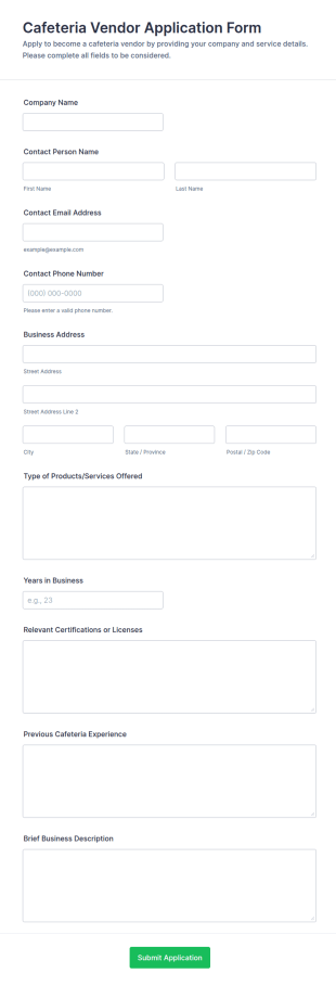 Cafeteria Vendor Application Form Template