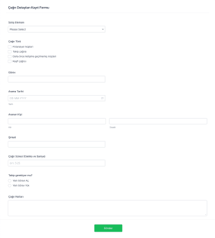 Çağrı Detayları Kayıt Form Template