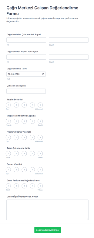 Çağrı Merkezi Çalışan Değerlendirme Form Şablonu